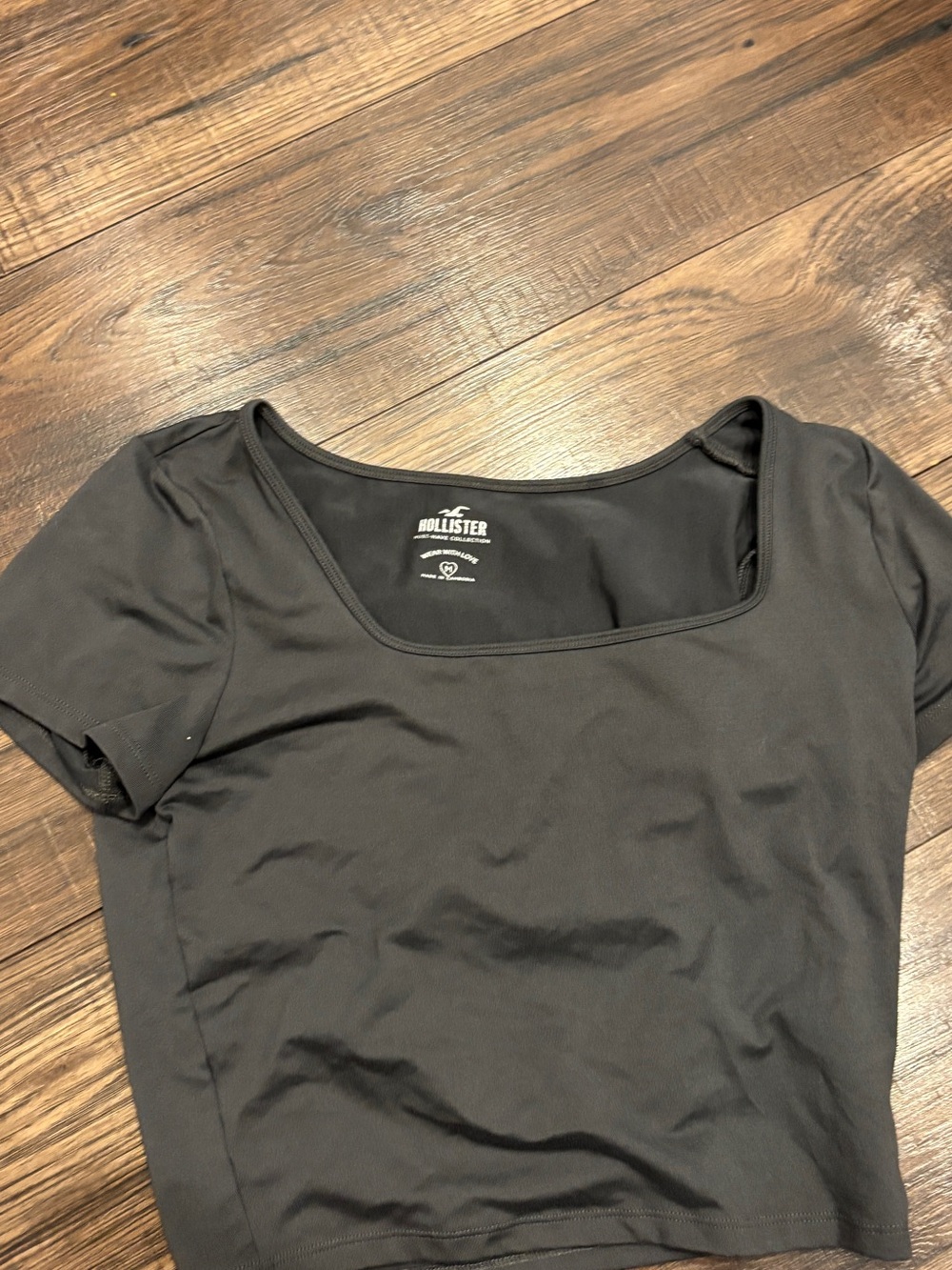Hollister Black Square Neck Crop Top with Short Sleeves